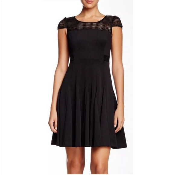 Betsey Johnson Yoke Black Mesh Fit Flare Cocktail Party Dress Size 6 - Picture 1 of 10